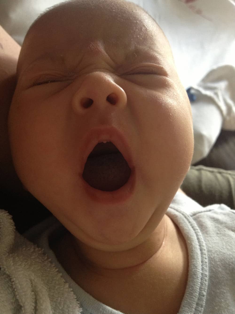 Newborn baby yawning